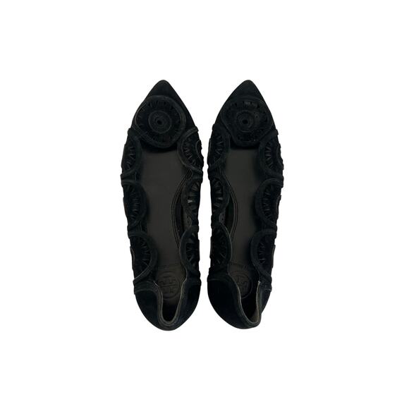 Tory Burch Shoes Womens 6.5 Leyla Black Suede Pointed Toe Slip On Flats - Picture 1 of 16